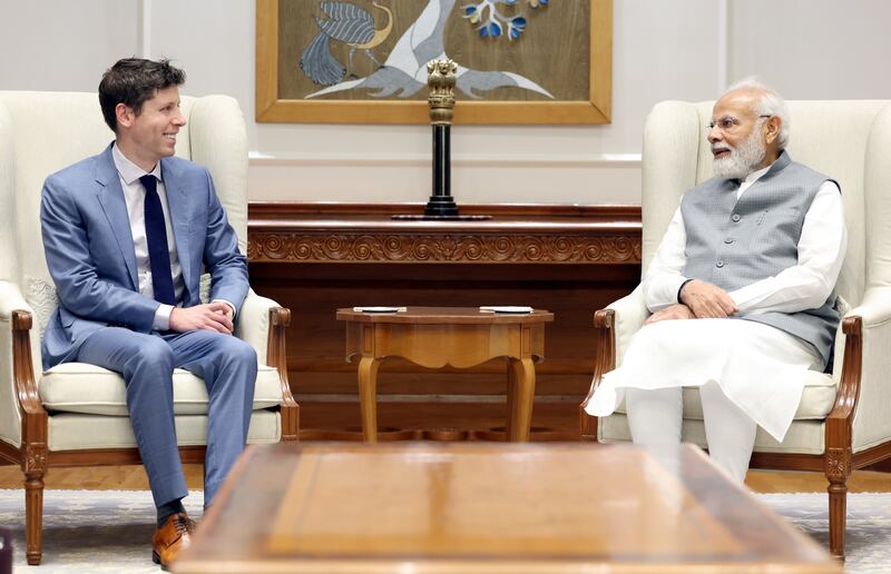 Sam Altman, chief executive officer of ChatGPT creator OpenAI, during his meeting with Indian Prime Minister Narendra Modi in New Delhi. Photo: Sam Altman / Twitter