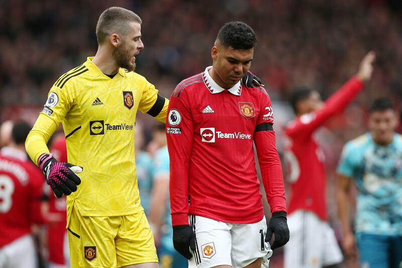 MANCHESTER UNITED RATINGS: David de Gea, 7 - Busy afternoon – 18 goal attempts to contend with. Early stop from Walker-Peters and big save from Walcott on 25. Wrong-footed by a deflected Ward-Prowse free-kick. Another free-kick from the same player skimmed the cross bar, then a Walker-Peters shot smashed the post.

EPA