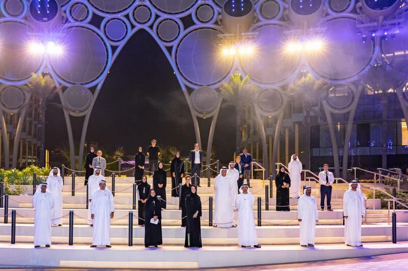 Sheikh Abdullah bin Zayed and his entourage at Expo 2020 in Dubai. Before the coronavirus pandemic, event organisers had hoped to attract about 25 million visitors to the site over its six-month run.