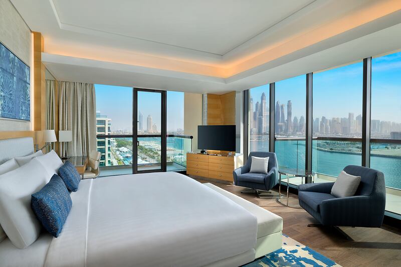 Suites come with wraparound views of the Dubai skyline and Arabian Gulf
