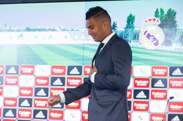 Real Madrid's Brazilian midfielder Carlos Henrique 'Casemiro' during his farewell at Valdebebas Sports City in Madrid, Spain, 22 August 2022.  Casemiro has signed for the next five seasons with Manchester United.   EPA / JUAN CARLOS HIDALGO