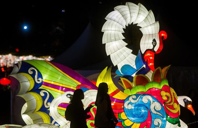 Two young women walk past a swan lantern during the opening night of the Vancouver Chinese Lantern Festival at the Pacific National Exhibition, in Vancouver, British Columbia. Darryl Dyck / The Canadian Press via AP