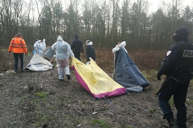 Cleaning staff confiscate tents and personal belongings during an eviction in Grande-Synthe, 15 January 2019. Courtesy Adrian Abbott