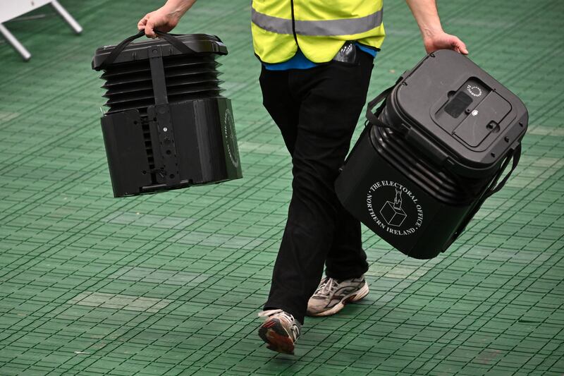 Ballot boxes ready to be counted at the Jordanstown campus. Getty Images