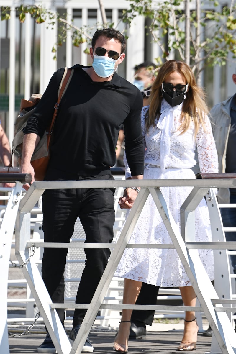 Ben Affleck and Jennifer Lopez arrive at the 78th Venice International Film Festival in September 2021. Getty Images