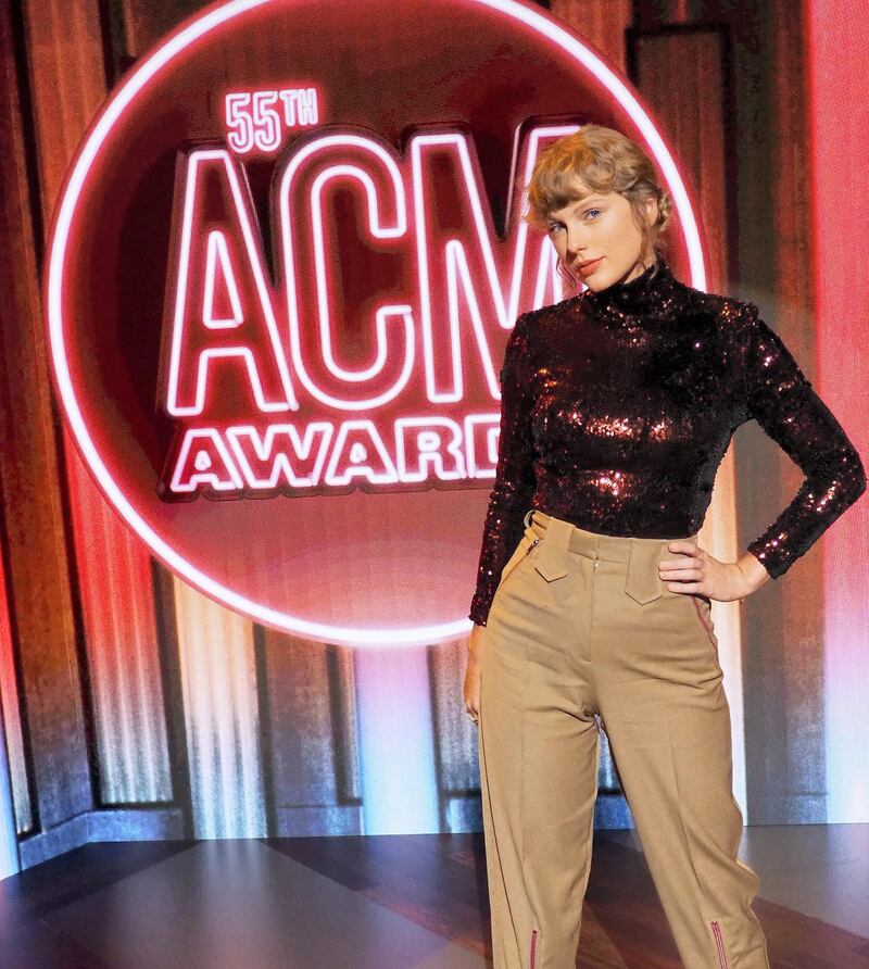 NASHVILLE, TENNESSEE - SEPTEMBER 2020: (EDITORIAL ONLY. NOT RELEASED. NO COVER USAGE.)  Taylor Swift attends the 55th Academy of Country Music Awards at the Grand Ole Opry in Nashville, Tennessee. The ACM Awards airs on September 16, 2020 with some live and some prerecorded segments. (Photo by TASRIGHTSMANAGEMENT2020/Getty Images via Getty Images)