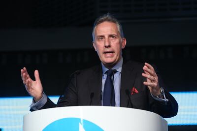 Ian Paisley Jr speaking during a Brexit Party event at the QEII Centre in London. PA Images via Reuters
