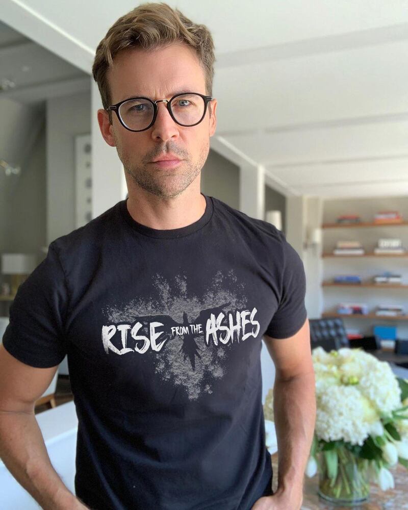 American stylist Brad Goreski wearing Zuhair Murad's Rise from the Ashes T-shirt. Instagram / bradgoreski 