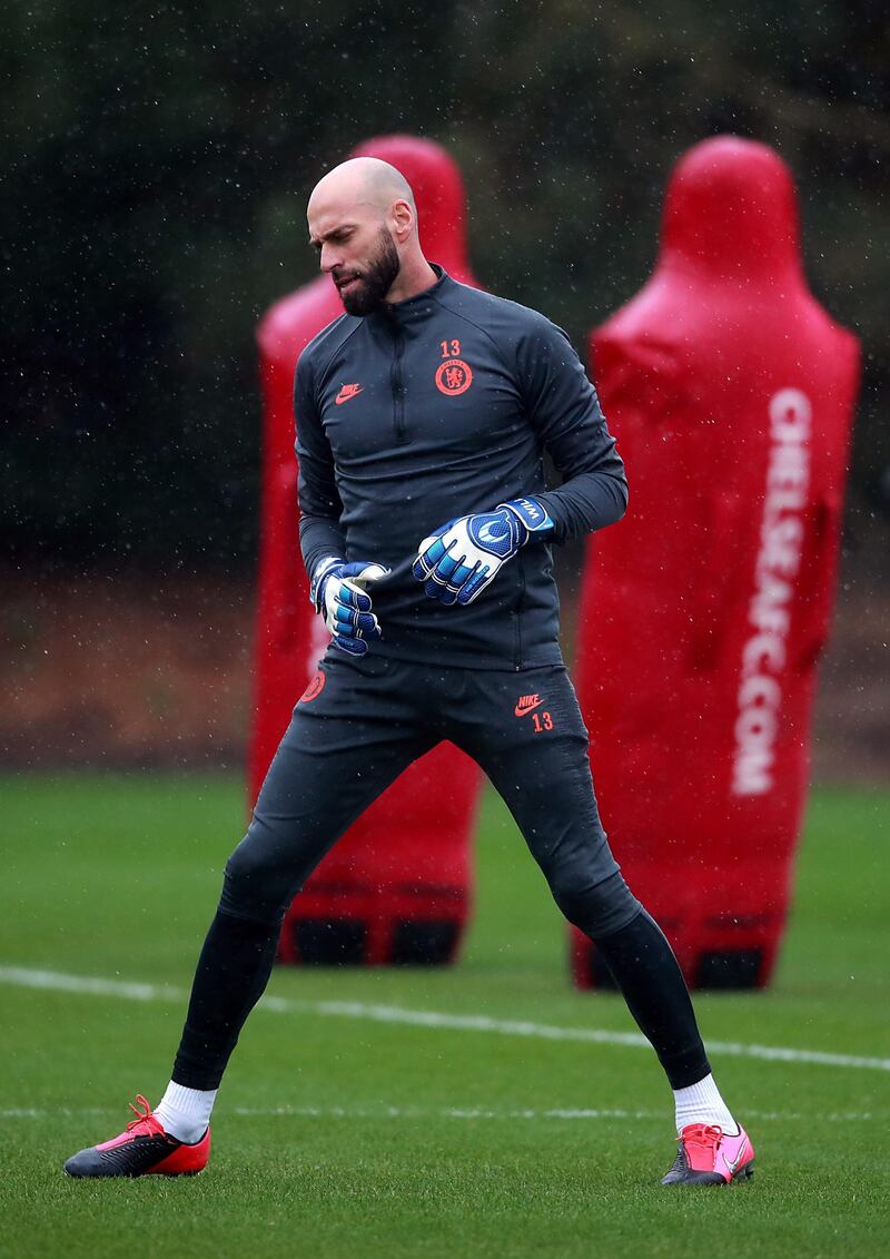 Goalkeeper Willy Caballero during a training session at Cobham.  PA