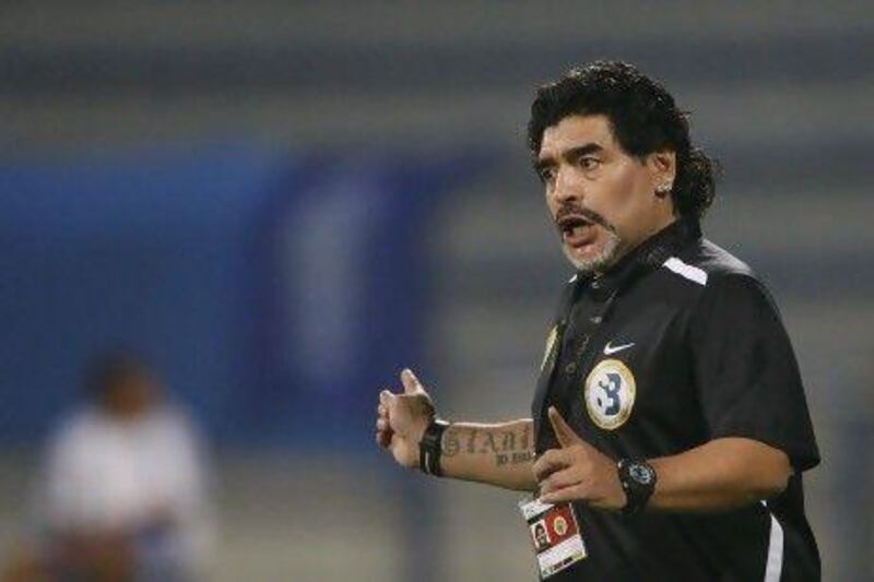 Diego Maradona says there is only a "50-50" chance he will remain at Al Wasl for the second year of his contract. Mike Young / The National