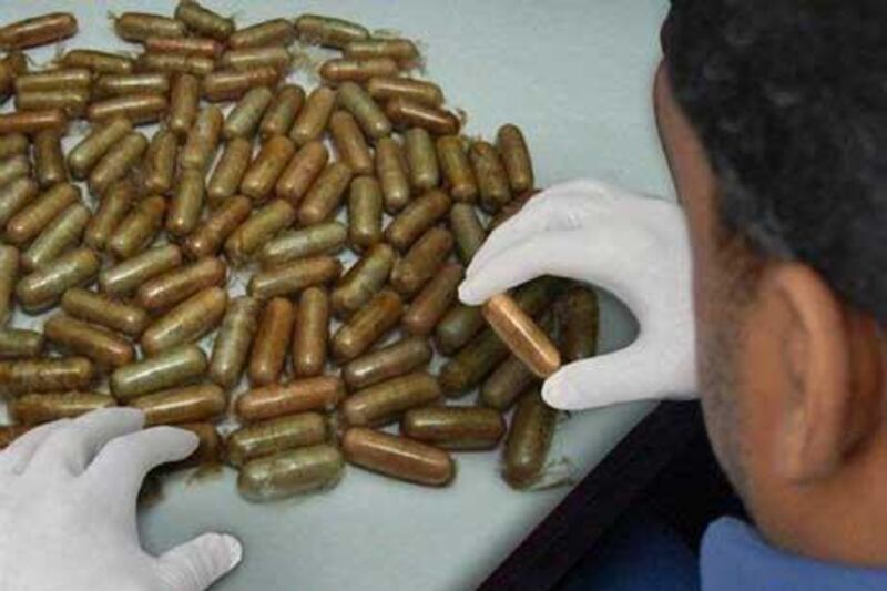 Heroin capsules seized at Dubai International Airport.
