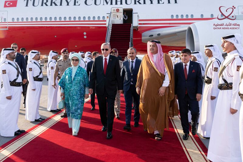 Turkish President Recep Tayyip Erdogan arrives at Hamad International Airport in Doha, Qatar, on July 18. Reuters