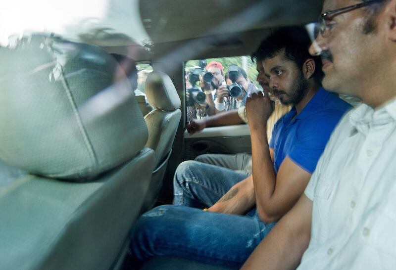 Rajasthan Royals' Sreesanth, centre, is a former India fast bowler. Prakash Singh / AFP