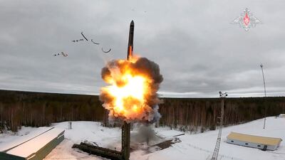 A Yars intercontinental ballistic nuclear missile is fired during training in Northern Arkhangelsk region, Russia. Reuters