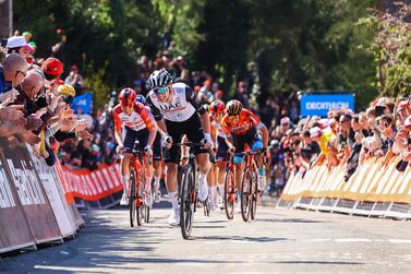 Slovenian Tadej Pogacar of UAE Team Emirates competes on the Mur de Huy-Muur van Hoei during the 86th edition of the men's race "La Fleche Wallonne", a one day cycling race (Waalse Pijl - Walloon Arrow), 194,2 km from Herve to Huy, in Belgium, on April 19, 2023.  (Photo by DAVID PINTENS  /  Belga  /  AFP)  /  Belgium OUT