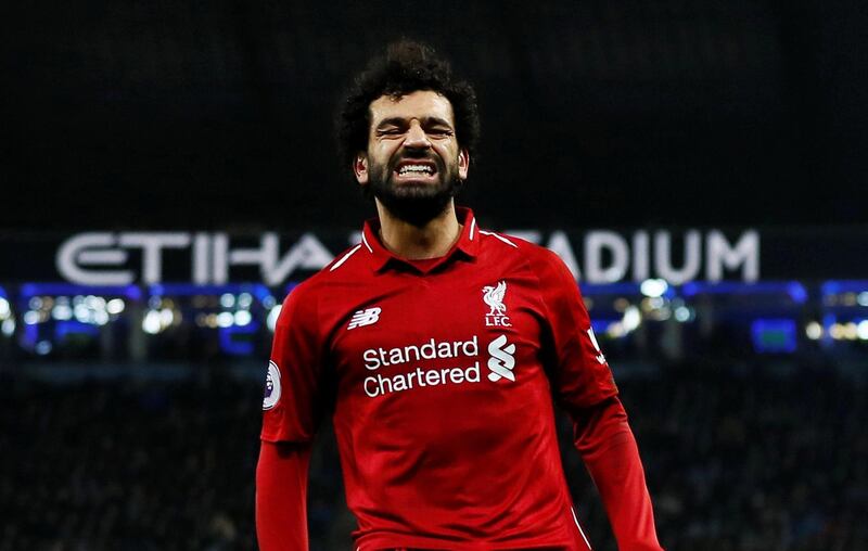 Mohamed Salah reacts during the Premier League match against Manchester City. Reuters