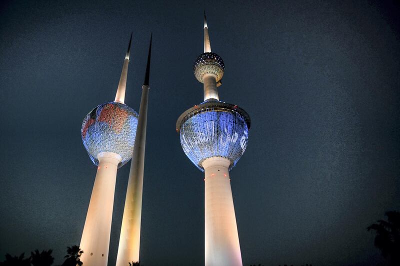 Kuwait Towers light up to celebrate the 50th anniversry of Kuwaiti-Chinese ties. KNA