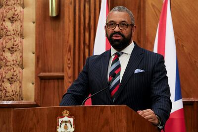 British Foreign Secretary James Cleverly at a press conference in Jordan. Reuters
