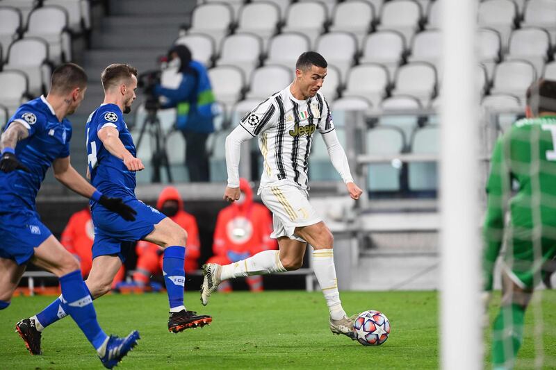 Juventus forward Cristiano Ronaldo runs at the Kiev defence. AFP