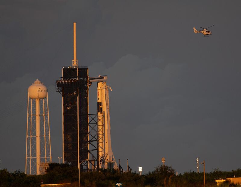A SpaceX Falcon 9 rocket carrying the company's Crew Dragon spacecraft prepares to launch. EPA