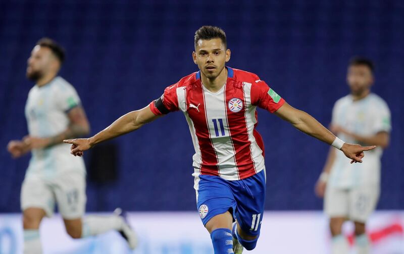 Paraguay's Angel Romero celebrates scoring. Reuters
