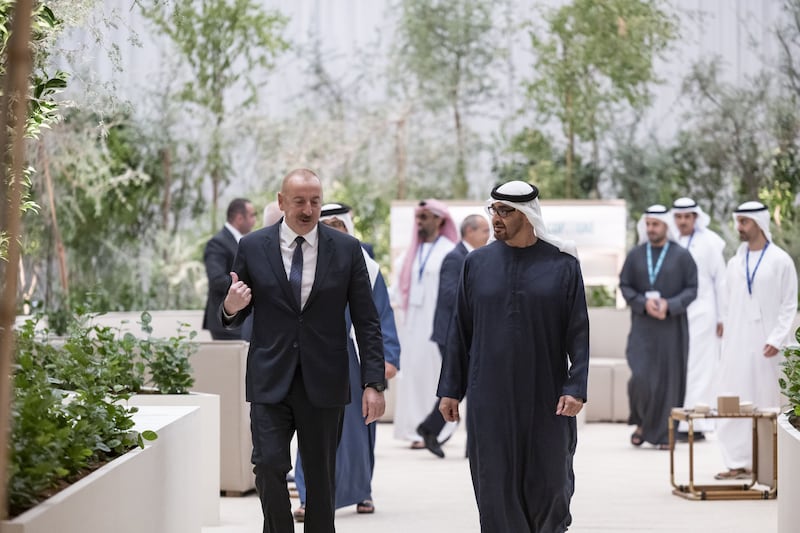 President Sheikh Mohamed in discussion with President of Azerbaijan Ilham Aliyev.