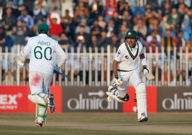 Babar Azam, right, scored a century on the return of Test cricket to Pakistan against Sri Lanka in December, 2019. AP