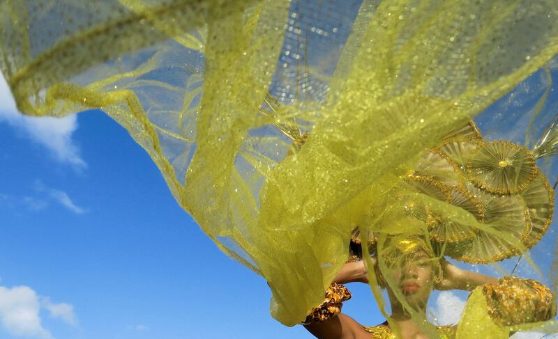 A reveller wears a local Carnival costume during the parade of "Carnaval de Sainte-Rose" in Sainte-Rose, Guadeloupe, January 22, 2023.  REUTERS / Pascal Rossignol     TPX IMAGES OF THE DAY     REFILE - CORRECTING YEAR