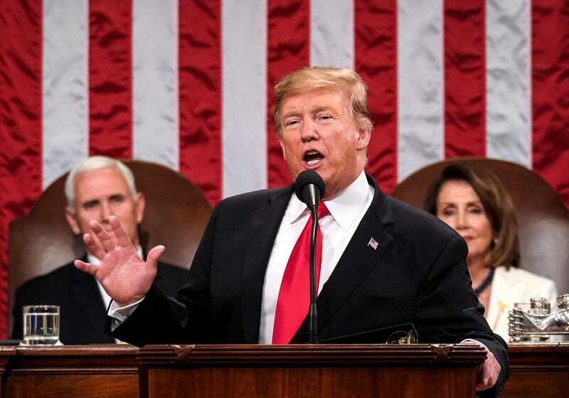 Donald Trump delivers the State of the Union address. EPA