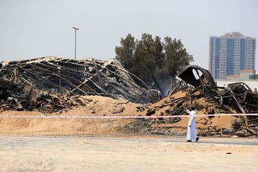 Ajman, United Arab Emirates - Reporter: Salam Al Amir. Firefighters put out the blaze after a huge fire breaks out in Ajman. Thursday, August 6th, 2020. Ajman. Chris Whiteoak / The National