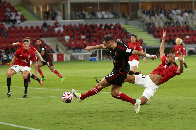 Al Ahly's Ali Maaloul shoots at goal. AP