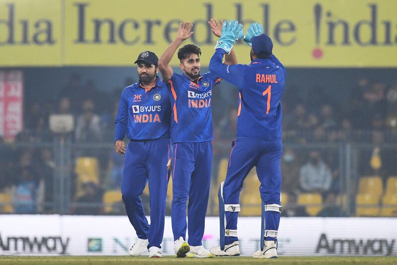 India's Umran Malik picked up three wickets against Sri Lanka. AFP