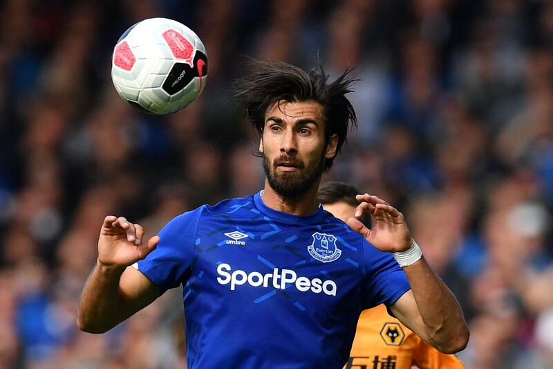 Everton's Portuguese midfielder André Gomes keeps his eyes on the ball. AFP