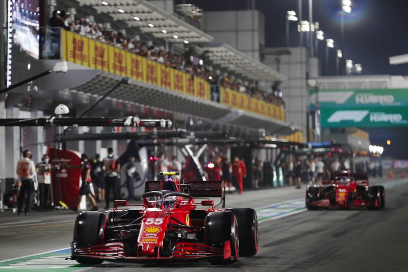 Ferrari's Carlos Sainz, left, and Charles Leclerc during qualifying on Saturday. EPA