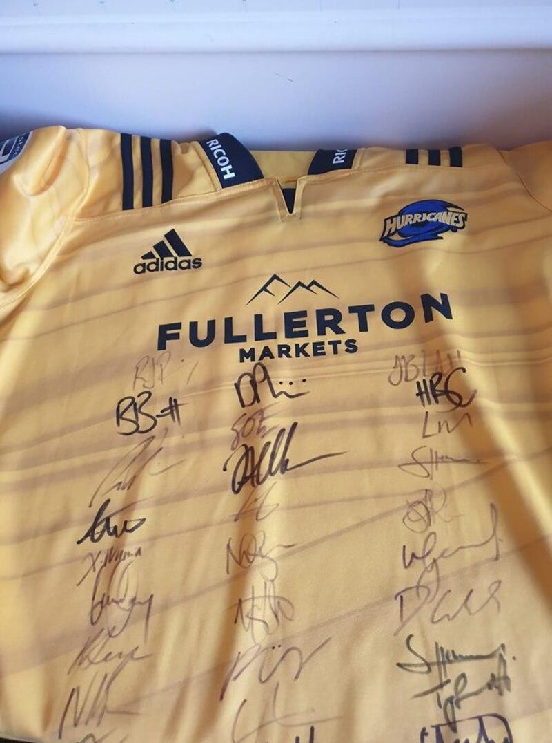 Christopher Te'o had a Hurricanes rugby shirt signed by the New Zealand team, but now can't find its owner. Courtesy Christopher Te'o. 