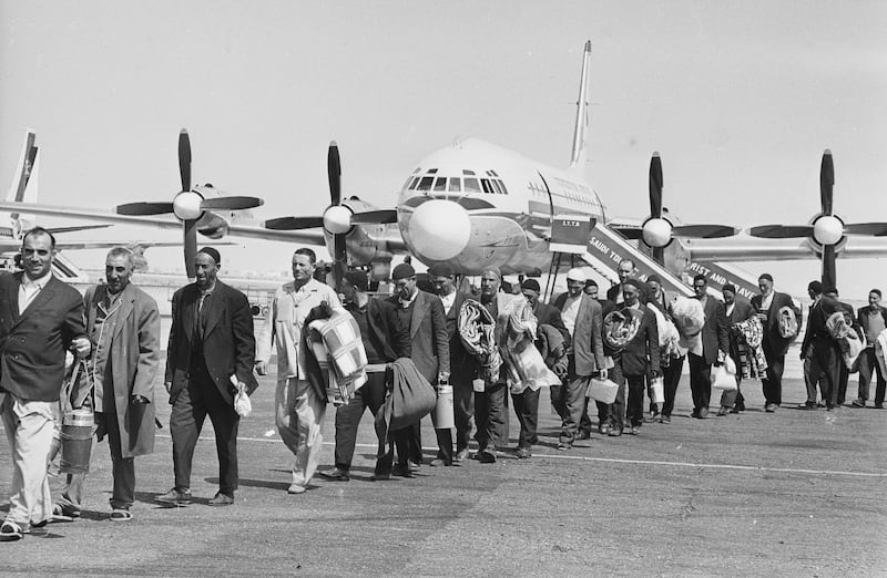 Pilgrims arrive at Makkah airport in August 1968.