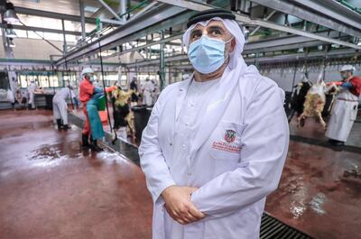 Abu Dhabi, United Arab Emirates, July 29, 2020.   
Khalfan Mohamed Almuhairbi, Section Head- Slaughterhouses, Abu Dhabi City Municipality.
Eid preparations at the public slaughter house on Mina street. 
Victor Besa  / The National
Section: NA
Reporter:  Haneen Dajani