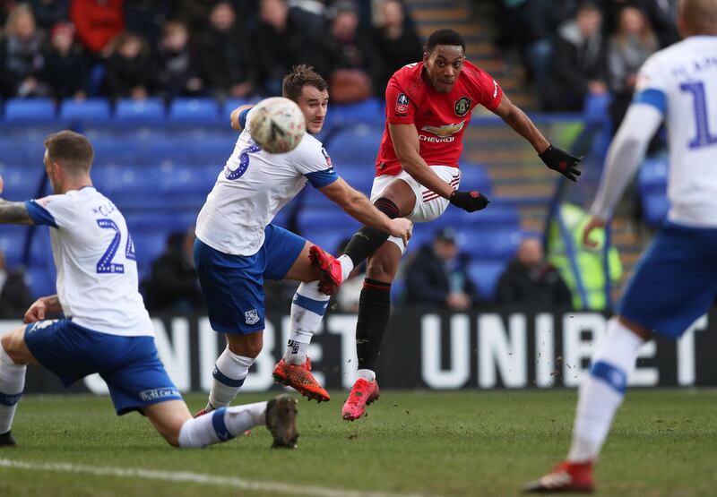 Manchester United's Anthony Martial shoots at goal. Reuters