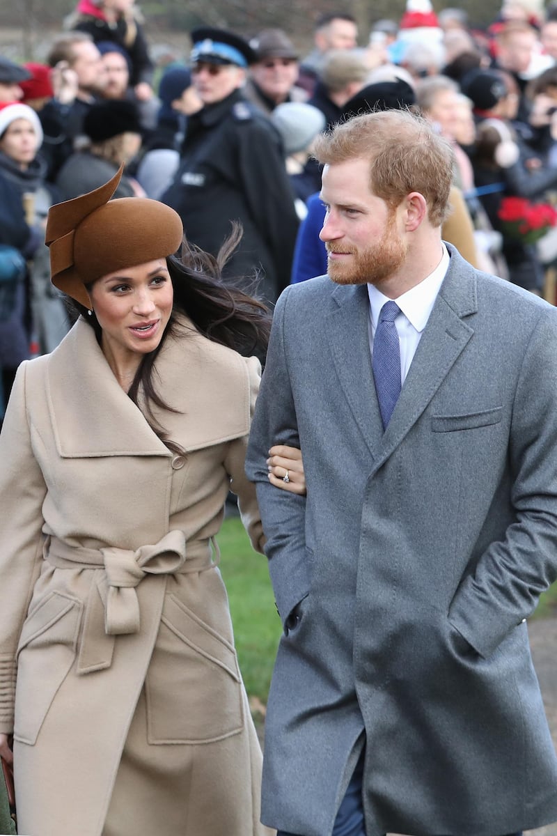 KING'S LYNN, ENGLAND - DECEMBER 25:  Meghan Markle and Prince Harry attend Christmas Day Church service at Church of St Mary Magdalene on December 25, 2017 in King's Lynn, England.  (Photo by Chris Jackson/Getty Images)