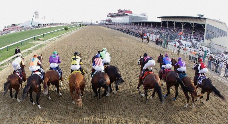 The field breaks from the gate to begin the 139th running of the Preakness Stakes at Pimlico Race Course on Saturday in Baltimore, Maryland. Molly Riley / Getty Images / AFP / May 17, 2014