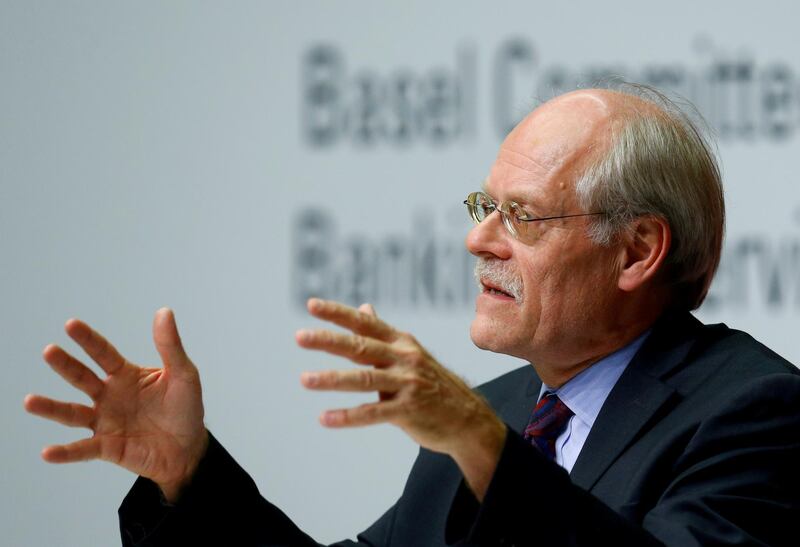 FILE PHOTO: Sweden's central bank governor and Chairman of the Basel Committee on Banking Supervision Stefan Ingves gestures as he attends a news conference at the ECB headquarters in Frankfurt, Germany, December 7, 2017. REUTERS/Ralph Orlowski/File Photo