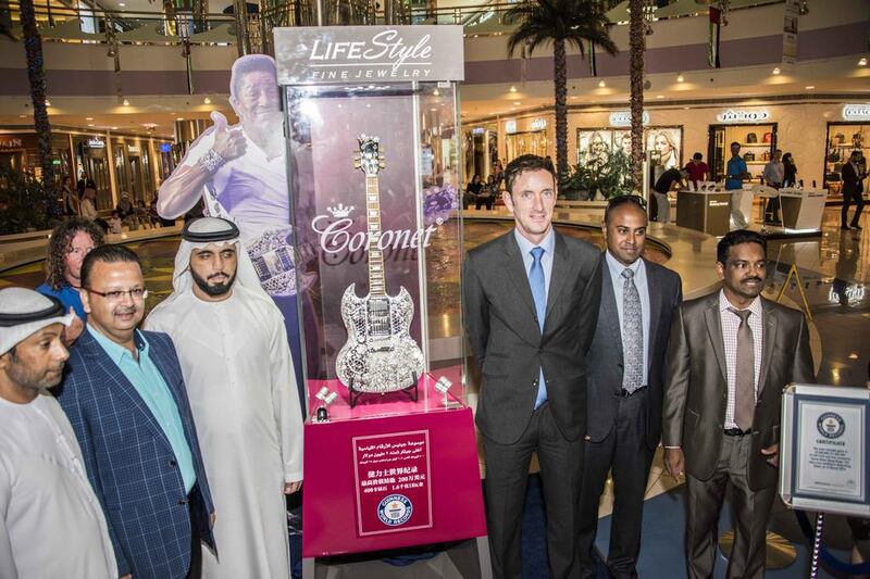The diamond-covered guitar valued at more than $2 million (Dh7.3 million). Courtesy of Abu Dhabi Marina Mall
