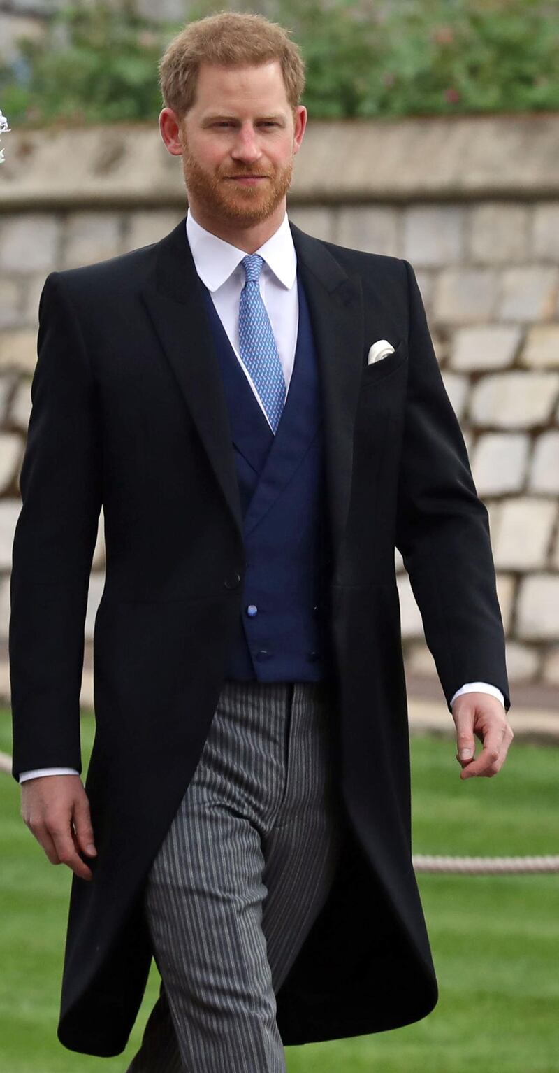 Britain's Prince Harry, Duke of Sussex arrives at St George's Chapel in Windsor Castle, Windsor, west of London, on May 18, 2019, to attend the wedding of Lady Gabriella Windsor to Thomas Kingston. - Lady Gabriella, is the daughter of Prince and Princess Michael of Kent. Prince Michael, is the Queen Elizabeth II's cousin. (Photo by Steve Parsons / POOL / AFP)