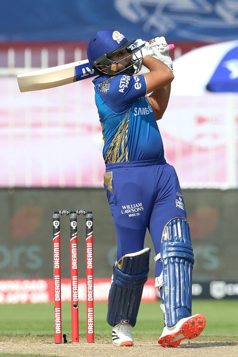 Rohit Sharma captain of Mumbai Indians bats during match 17 of season 13 of the Dream 11 Indian Premier League (IPL) between the Mumbai Indians and the Sunrisers Hyderabad held at the Sharjah Cricket Stadium, Sharjah in the United Arab Emirates on the 4th October 2020.
Photo by: Deepak Malik  / Sportzpics for BCCI