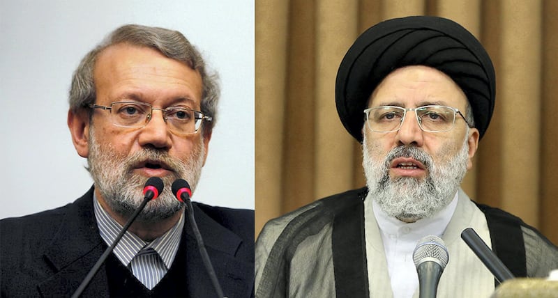 Iran’s parliamentary speaker Ali Larijani and Iranian judiciary chief Ebrahim Raisi. Reuters, AFP
