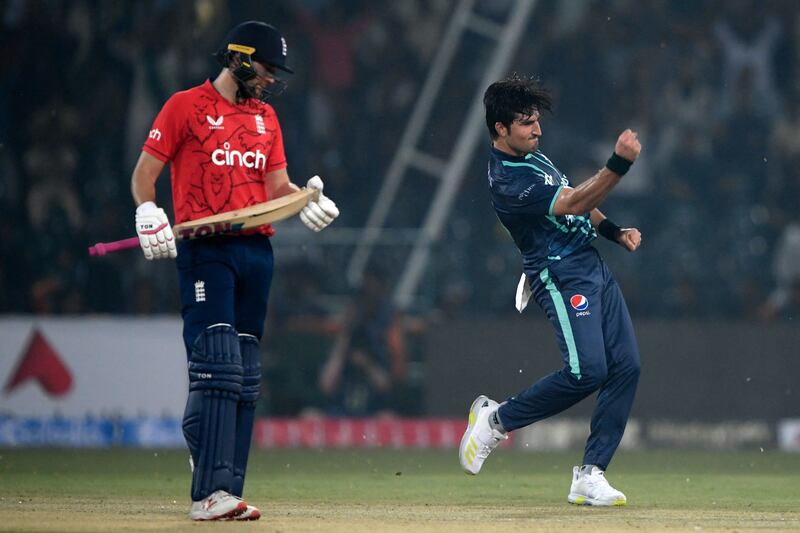 Pakistan's Mohammad Wasim after taking the wicket of England's Ben Duckett. AFP