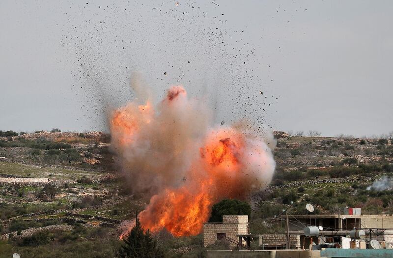 Warplanes attack the village of Al Bara in southern Idlib on March 5, 2020, a day before a ceasefire went into effect in the province.  AFP