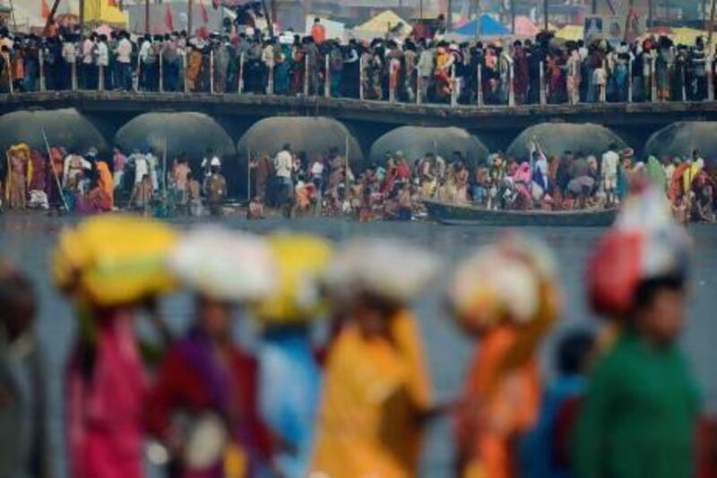 Tens of millions of devotees congregate at the Sangam or confluence of the Yamuna, Ganges and mythical Sarawati rivers on the auspicious day of 'Mauni Amavasya' during the Maha Kumbh festival.