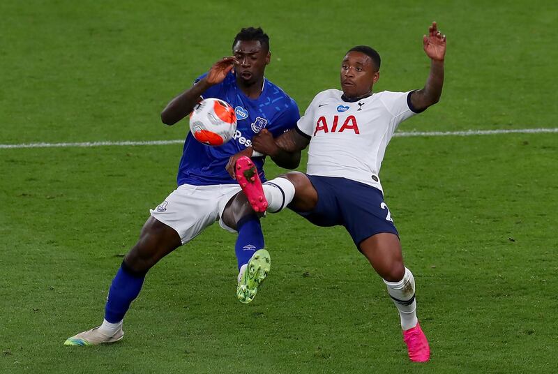 Everton's Moise Kean and Tottenham Hotspur's Steven Bergwijn battle for the ball. PA