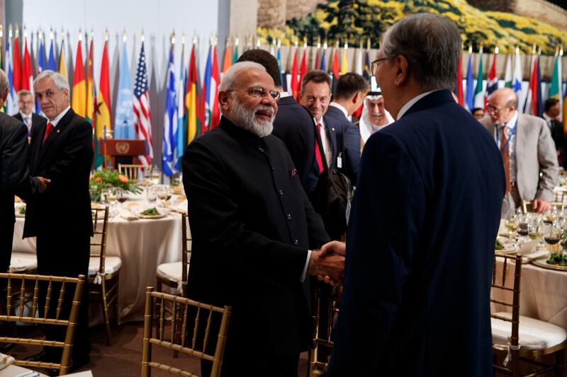 Indian Prime Minister Narendra Modi arrives for a luncheon hosted by United Nations Secretary General Antonio Guterres at the United Nations General Assembly in New York.  AP Photo